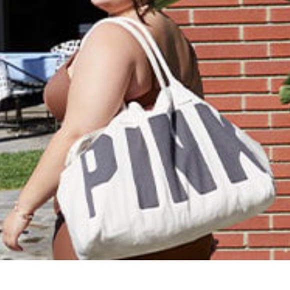 Victoria Secret Oversized Canvas Tote Bag-pink tote bag NEW - Picture 2 of 4